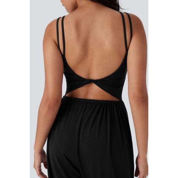 NWT Halara Size Large Pocket Harem Casual Jumpsuit-Easy Peezy Black Double Strap - Picture 4 of 13